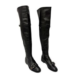 Gucci Dionysus Thigh High Boots 38 Black Leather Bee Brogue Alessandro Michele